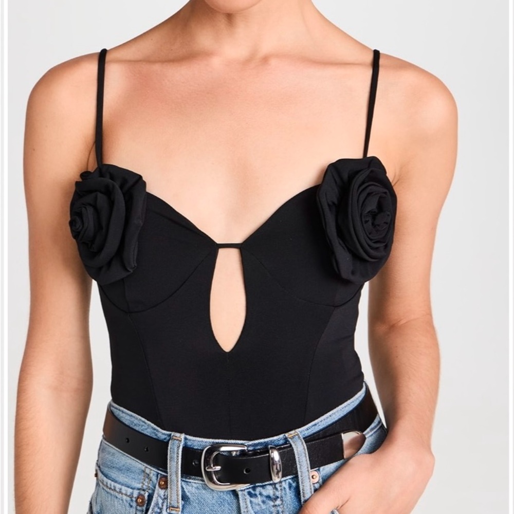 AFRM Tartine Seamed Thong Bodysuit with Rosette Bust